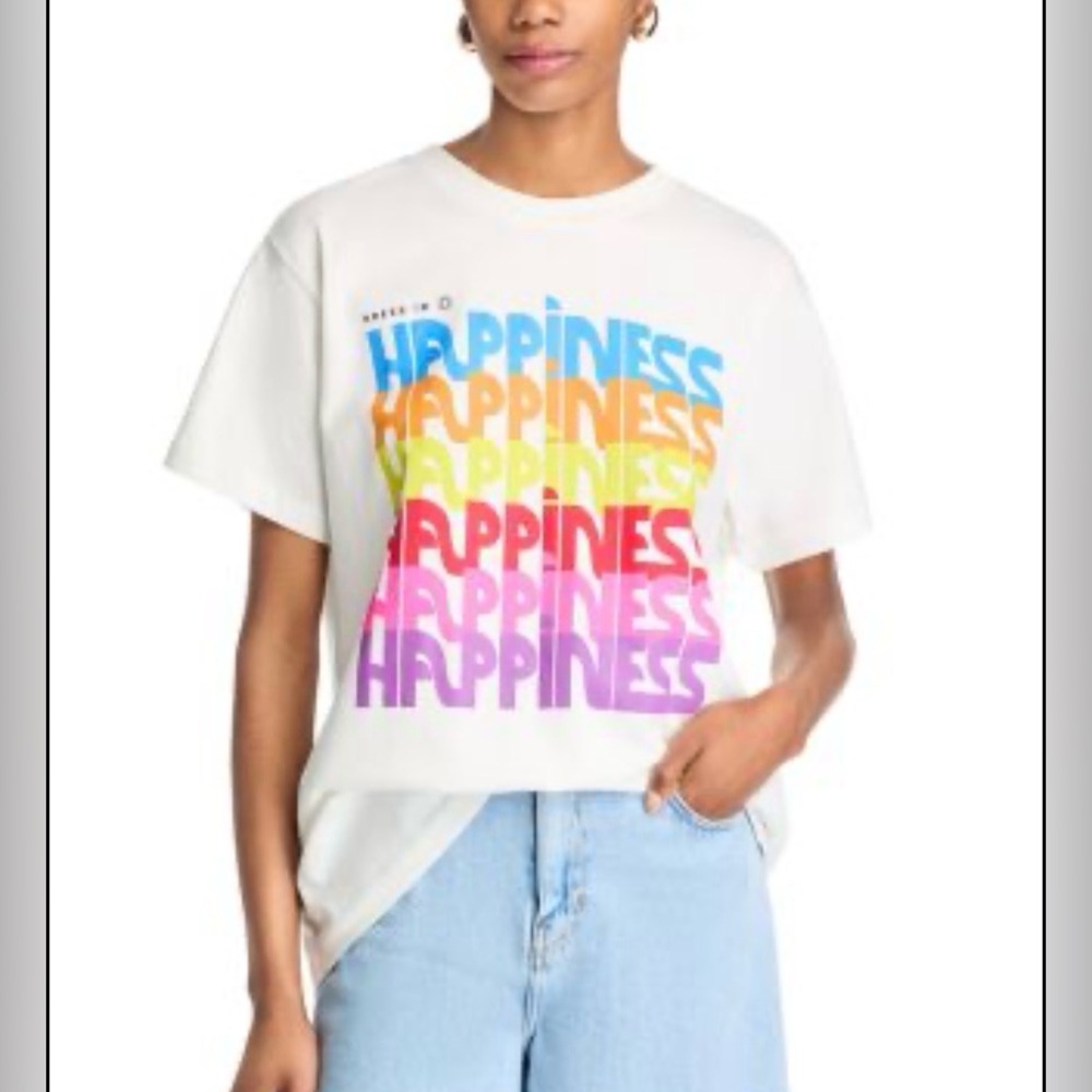 NWT FARM Rio White Tee with Multicolor Happiness Print Size XL